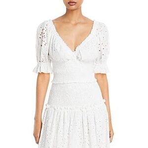 Aqua Eyelet Puff Sleeve Crop Top